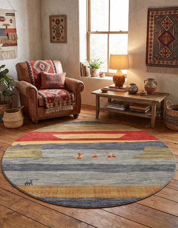 Blue Kashkuli Gabbeh Round Rug