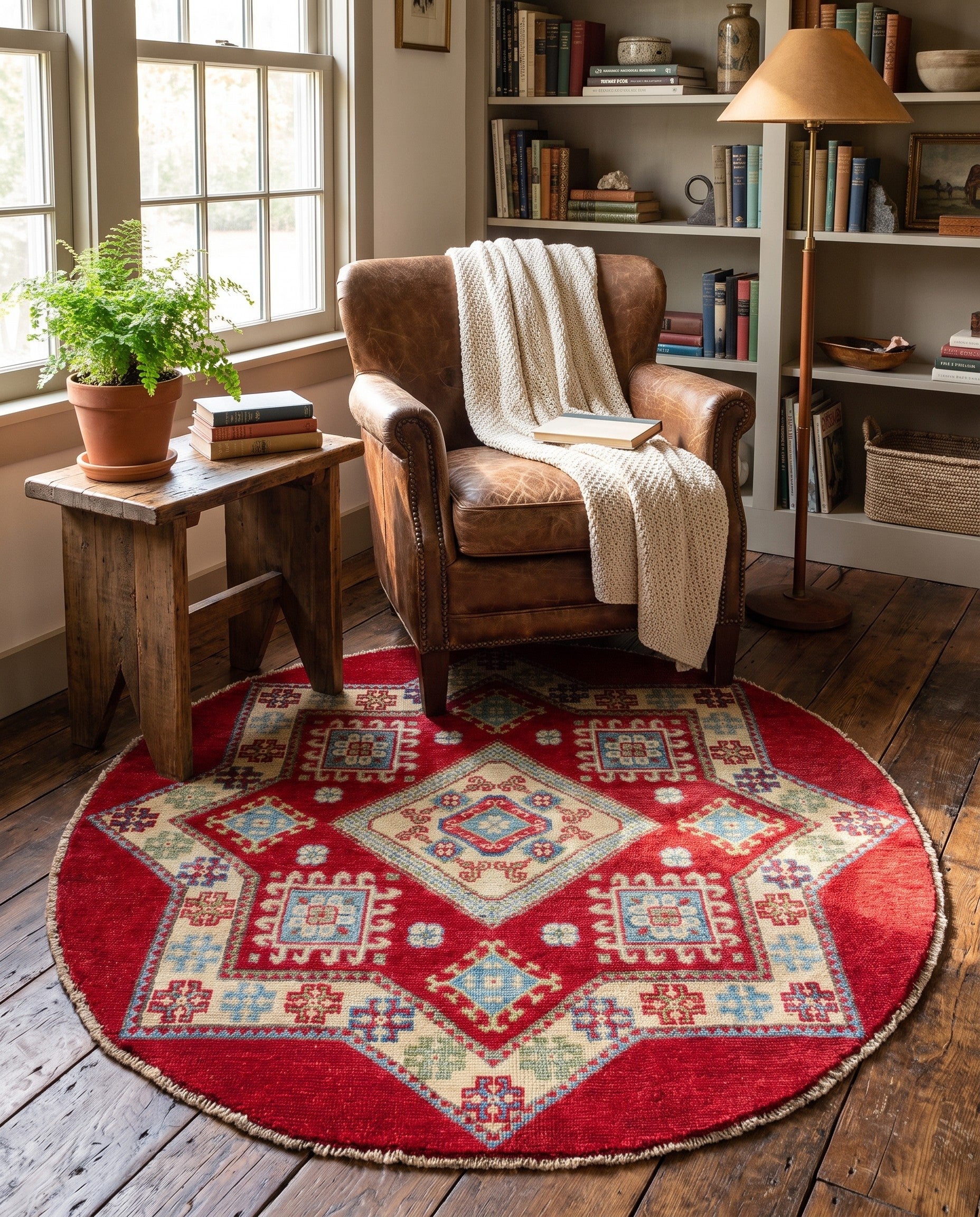 3' 2 x 3' 3 Hand Knotted Kazak Round Rug