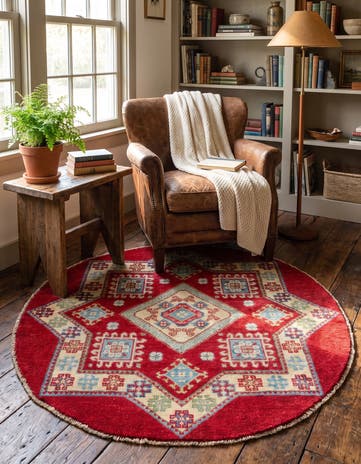 3' 2 x 3' 3 Hand Knotted Kazak Round Rug