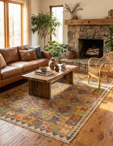 5' x 6' 10 Hand Woven Kilim Maymana Wool Rug