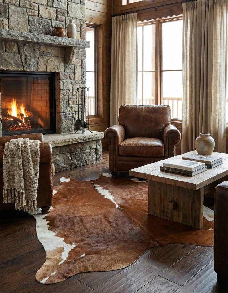 Detail image of 5' 5 x 5' 5 Cowhide Leather Square Rug