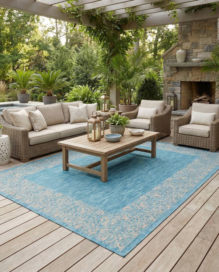 Detail image of 9' x 12' Easy-Clean Border Indoor / Outdoor Rug