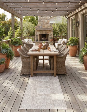 Light Gray Easy-Clean Aztec Indoor / Outdoor Runner Rug