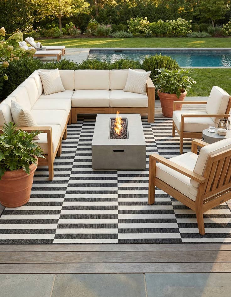 Detail image of 7' x 10' Washable Striped Indoor / Outdoor Rug