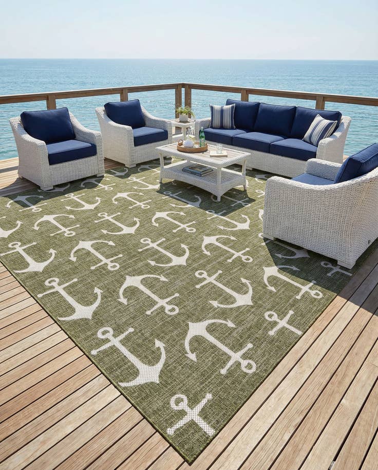 Detail image of 10' x 10' Easy-Clean Coastal Indoor / Outdoor Square Rug