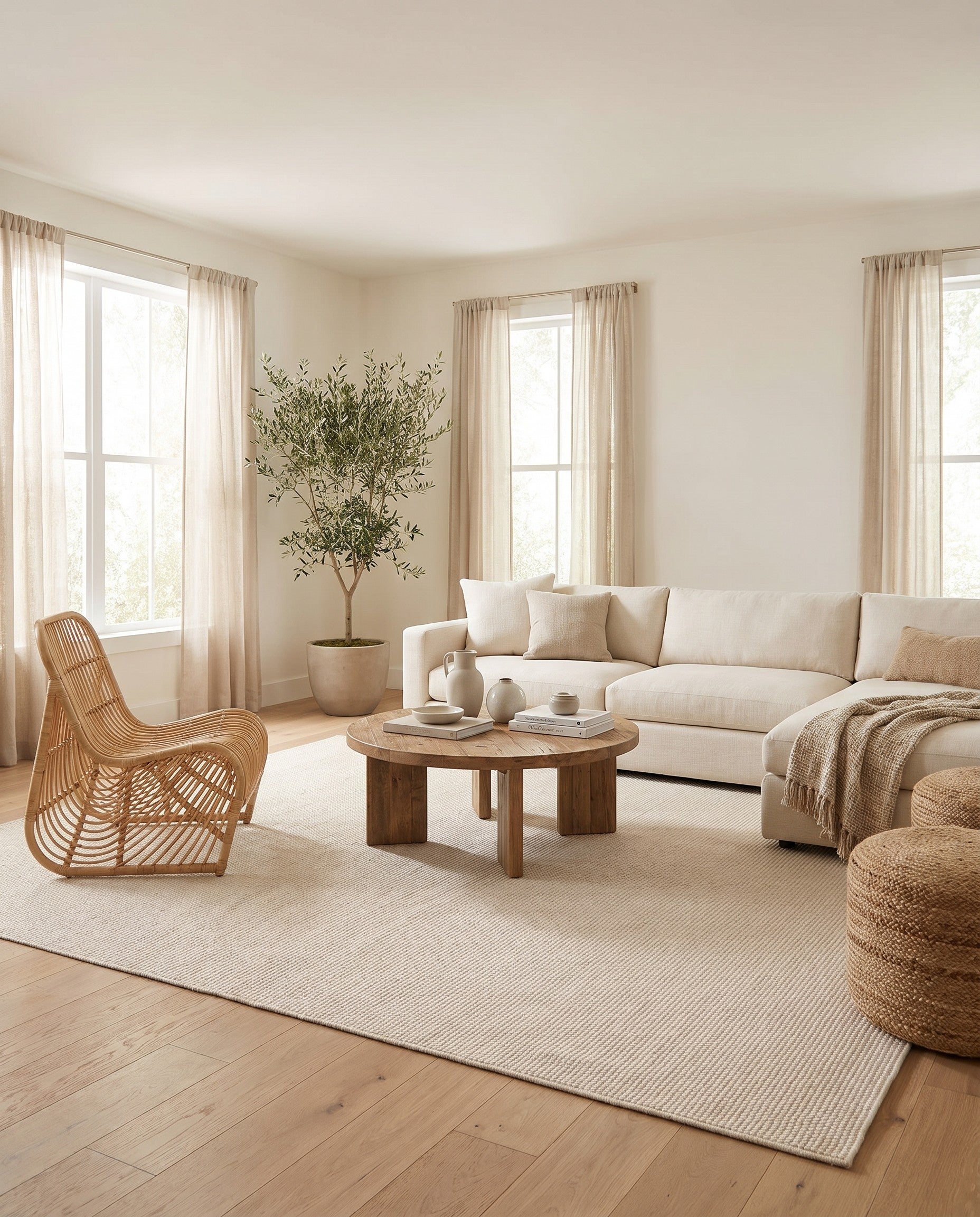 Ivory Monochromatic Bouclee Square Rug