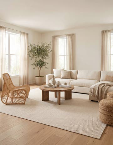 Ivory Monochromatic Bouclee Square Rug