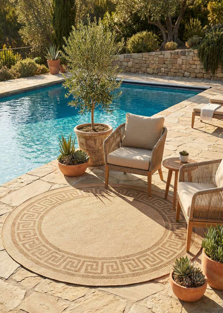 6' x 6' Easy-Clean Border Indoor / Outdoor Round Rug