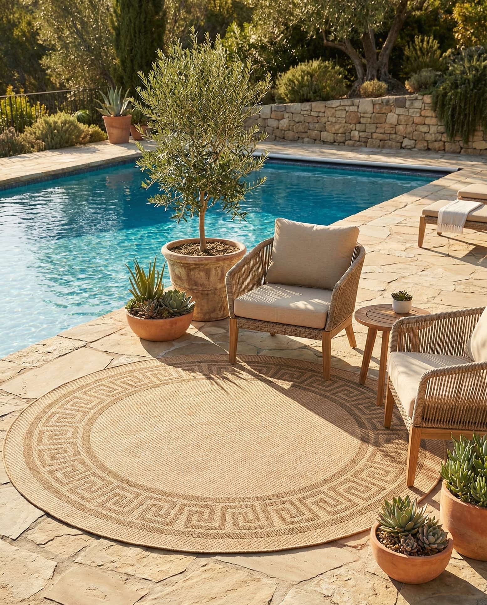 6' x 6' Easy-Clean Border Indoor / Outdoor Round Rug