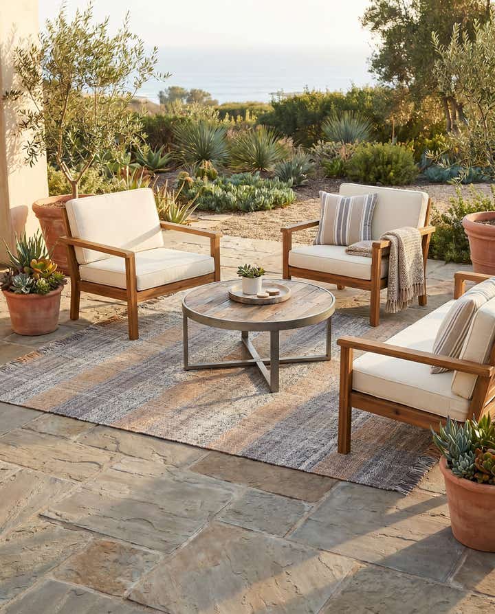 6' 1 x 9' Easy-Clean Eco Plaid Washable Indoor / Outdoor Rug