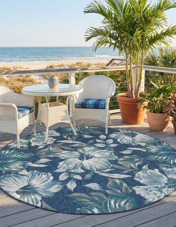 7' x 7' Easy-Clean Coastal Indoor / Outdoor Round Rug