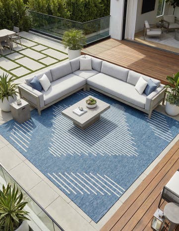 Blue Easy-Clean Modern Indoor / Outdoor Square Rug