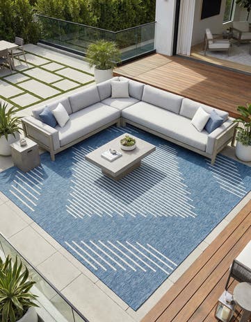Blue Easy-Clean Modern Indoor / Outdoor Square Rug
