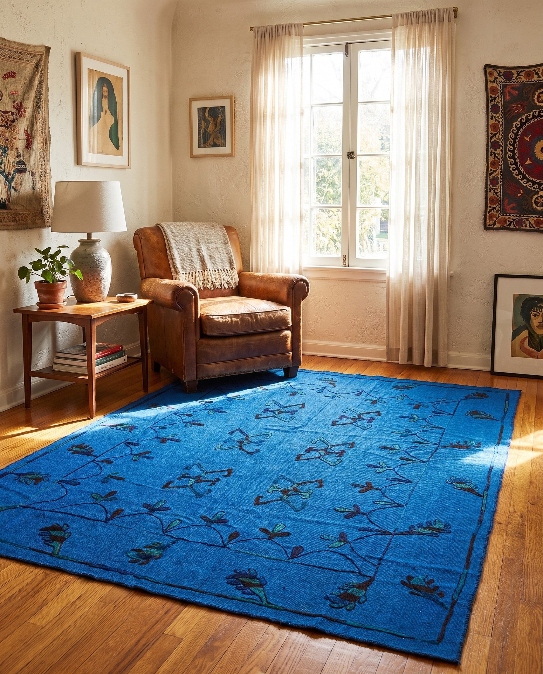 5' 3 x 6' 8 Hand Woven Kilim Suzani Wool Square Rug