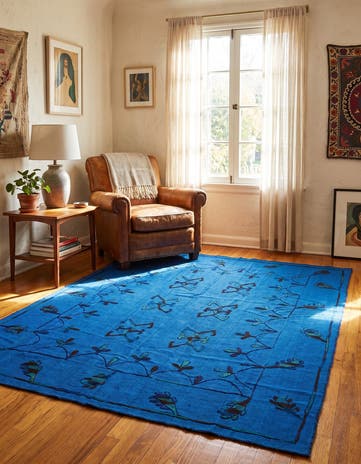 5' 3 x 6' 8 Hand Woven Kilim Suzani Wool Square Rug