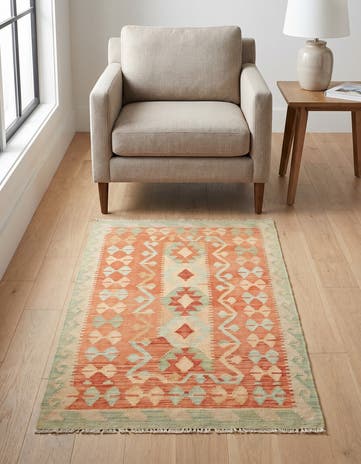 2' 8 x 4' 8 Hand Woven Kilim Waziri Wool Rug