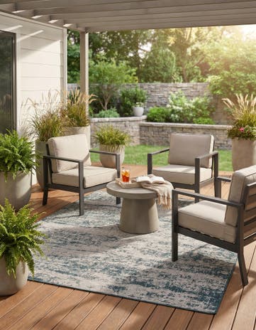 Teal Easy-Clean Modern Indoor / Outdoor Square Rug