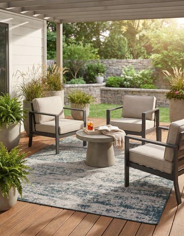 Teal Easy-Clean Modern Indoor / Outdoor Square Rug