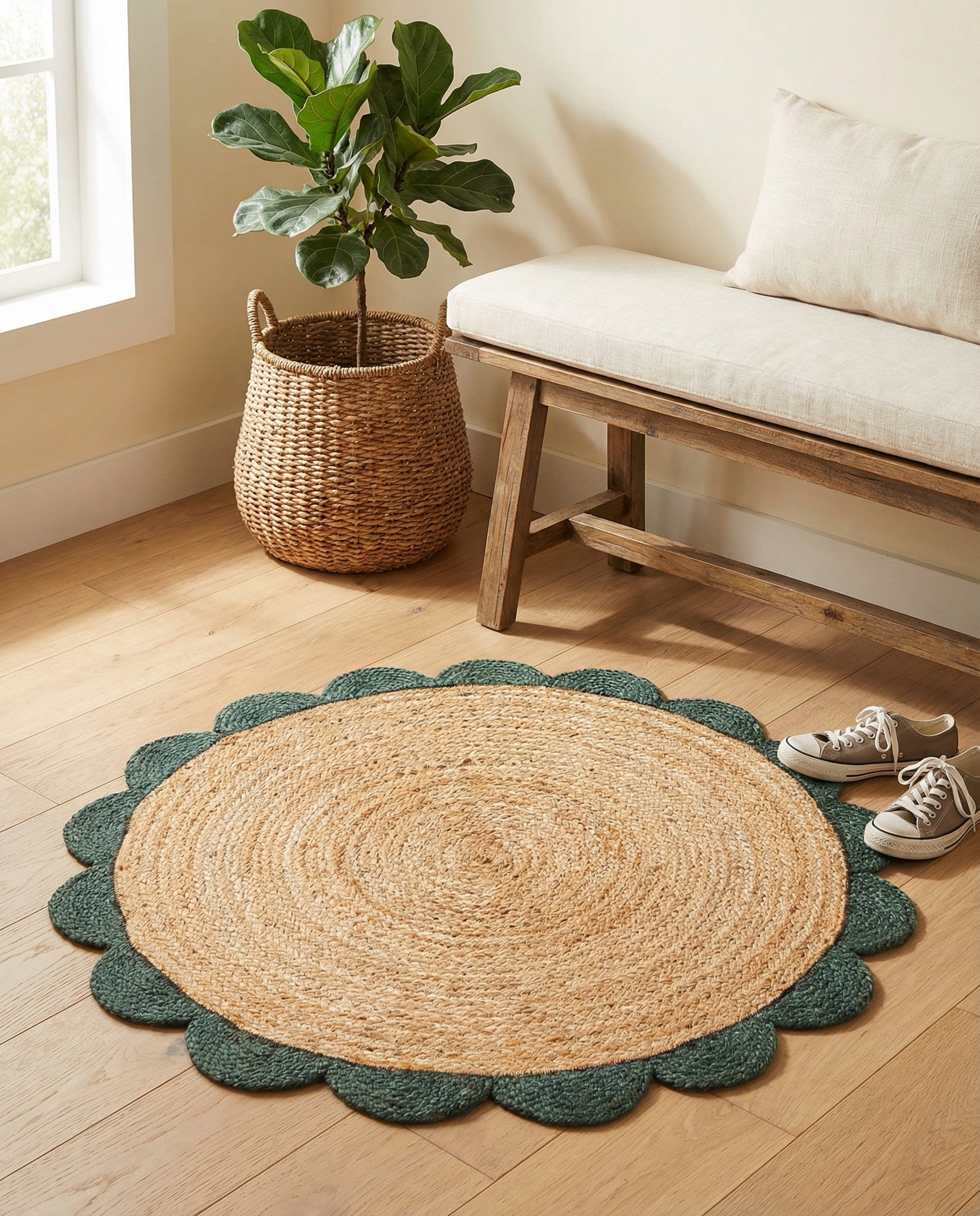  3' 1 x 3' 1  Hand Scallop Braided Jute Round Rug