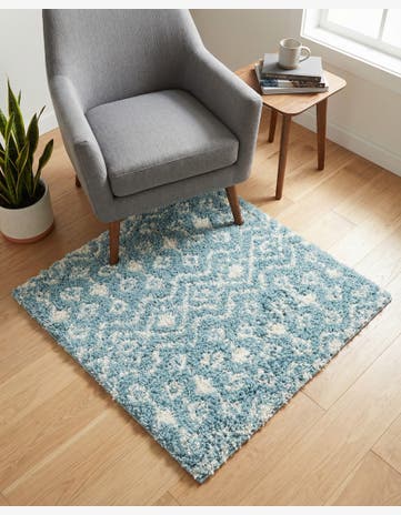 Light Blue Moroccan Trellis Shag Square Rug