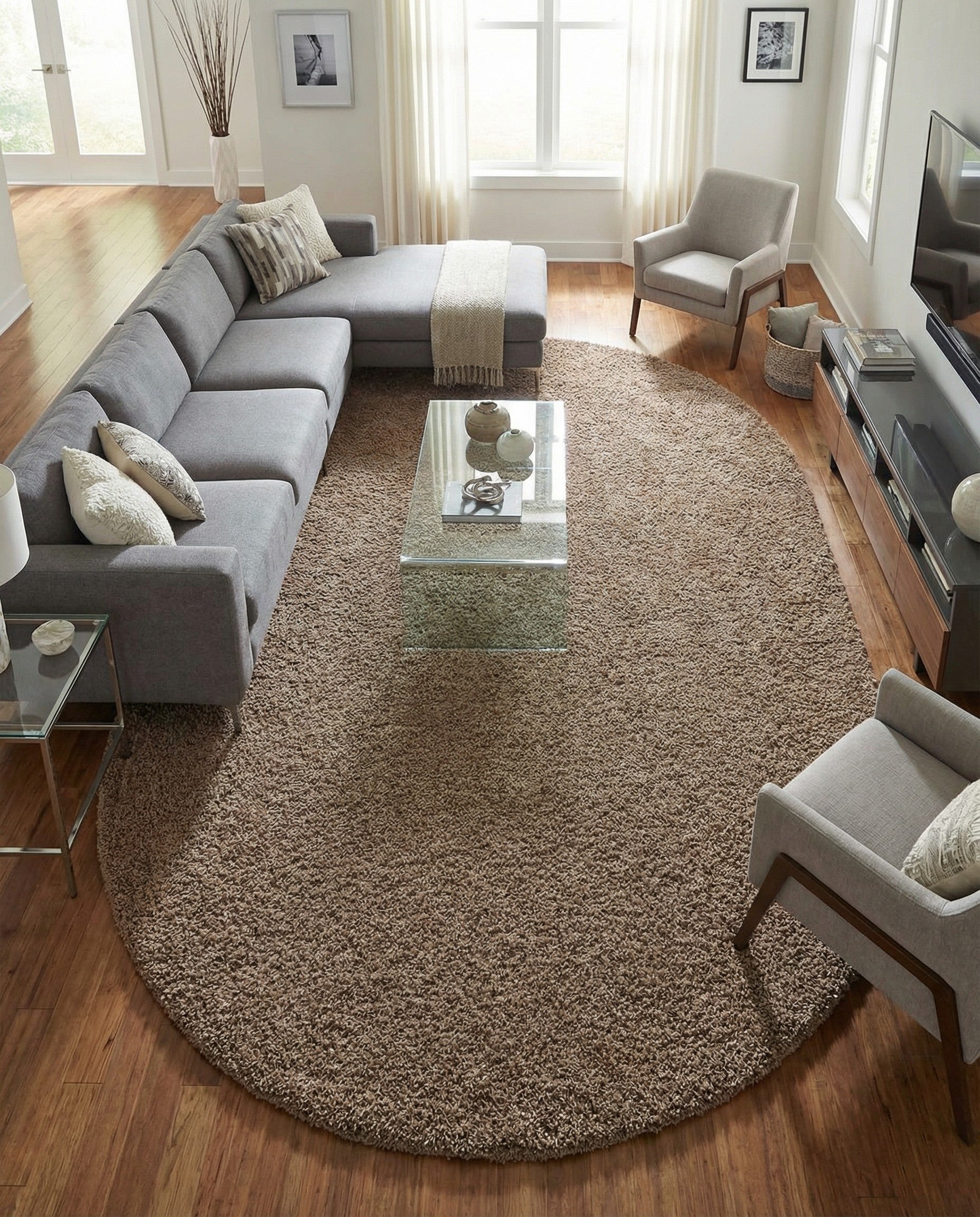 7' 10 x 10' Solid Shag Oval Rug