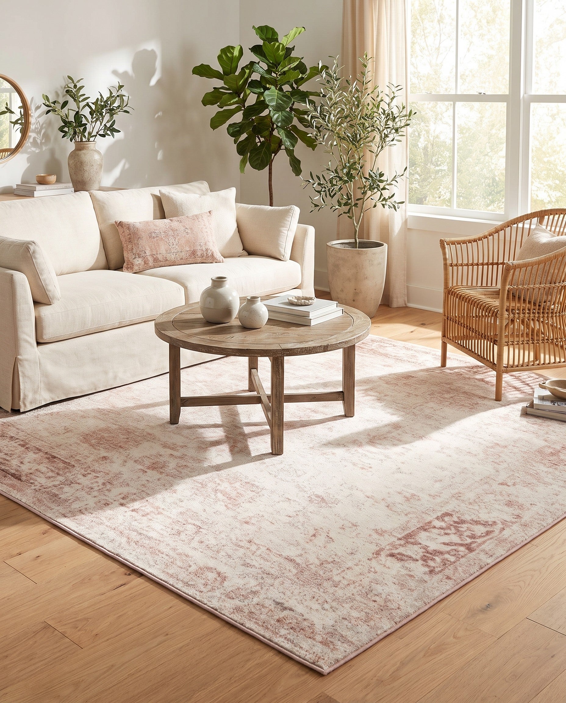 Rose Pink and Ivory Monte Carlo Square Rug