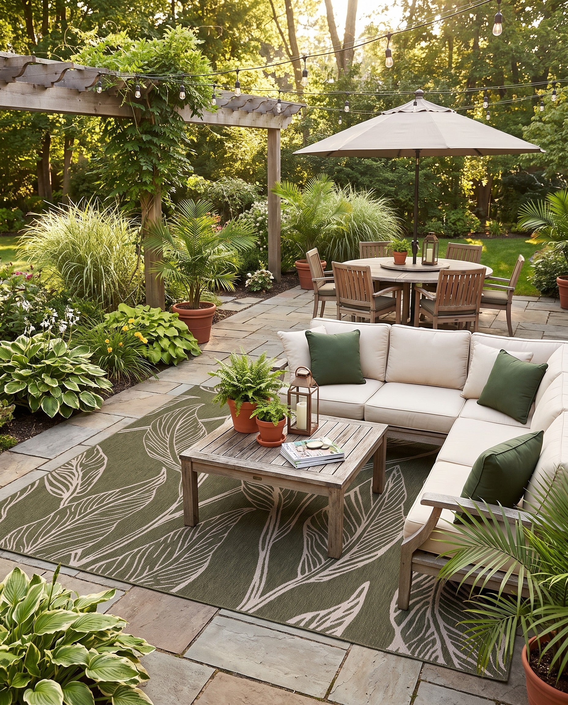 10' x 10' Easy-Clean Botanical Indoor / Outdoor Square Rug