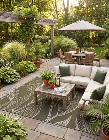 10' x 10' Easy-Clean Botanical Indoor / Outdoor Square Rug