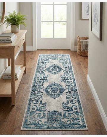 Ivory and Blue Finsbury Runner Rug