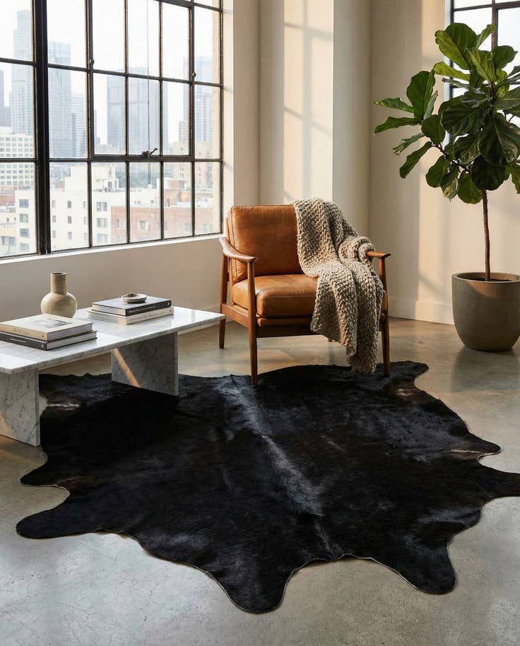 Detail image of 5' 5 x 6' 9 Cowhide Leather Rug