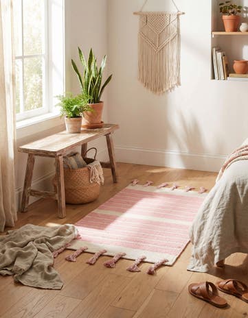 Pink and White Hand Woven Chindi Cotton Rug