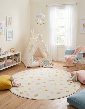 5' 3 x 5' 3 Polka Dot Whimsy Kids Round Rug
