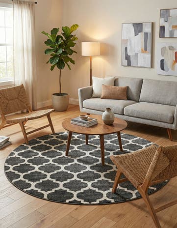 Black Lattice Round Rug