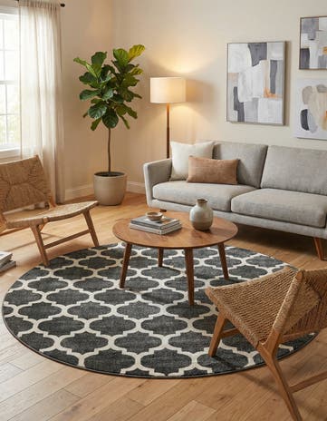 Black Lattice Round Rug