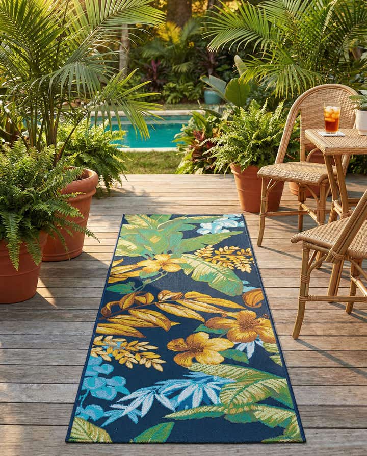 2' x 6' Easy-Clean Botanical Indoor / Outdoor Runner Rug