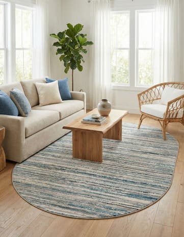 Ivory and Blue Finsbury Oval Rug