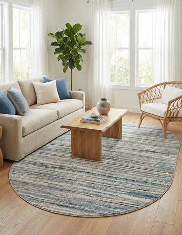 Ivory and Blue Finsbury Oval Rug