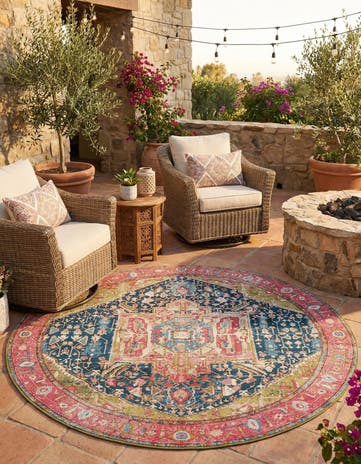 7' 10 x 7' 10 Easy-Clean Traditional Indoor / Outdoor Round Rug