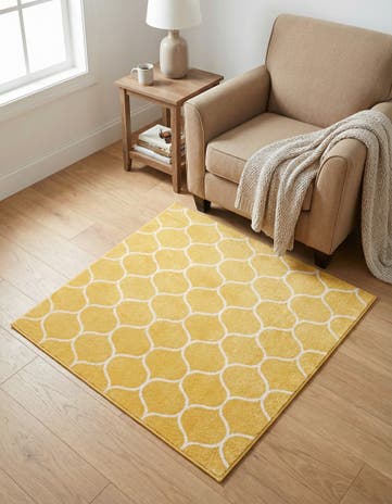 Yellow Lattice Frieze Square Rug