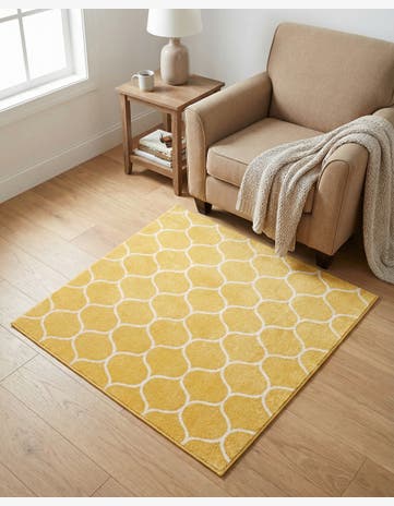 Yellow Lattice Frieze Square Rug