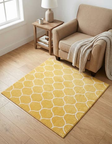 Yellow Lattice Frieze Square Rug