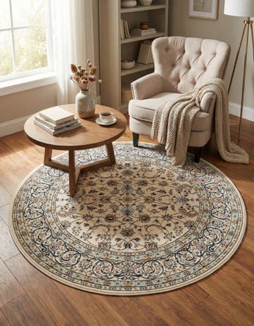 Ivory Nain Design Round Rug