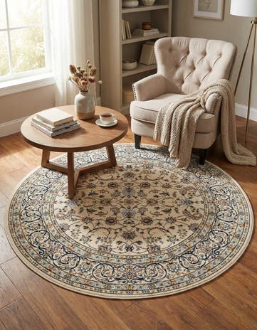 Ivory Nain Design Round Rug