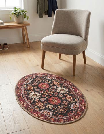 Black Washable Timeless Oval Rug