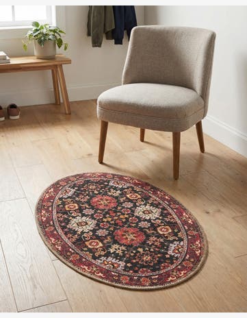 Black Washable Timeless Oval Rug