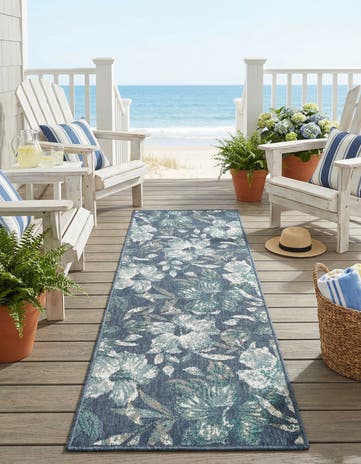 Blue Easy-Clean Coastal Indoor / Outdoor Runner Rug