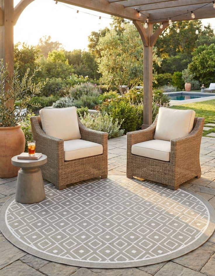 Detail image of 7' x 7' Easy-Clean Trellis Indoor / Outdoor Round Rug