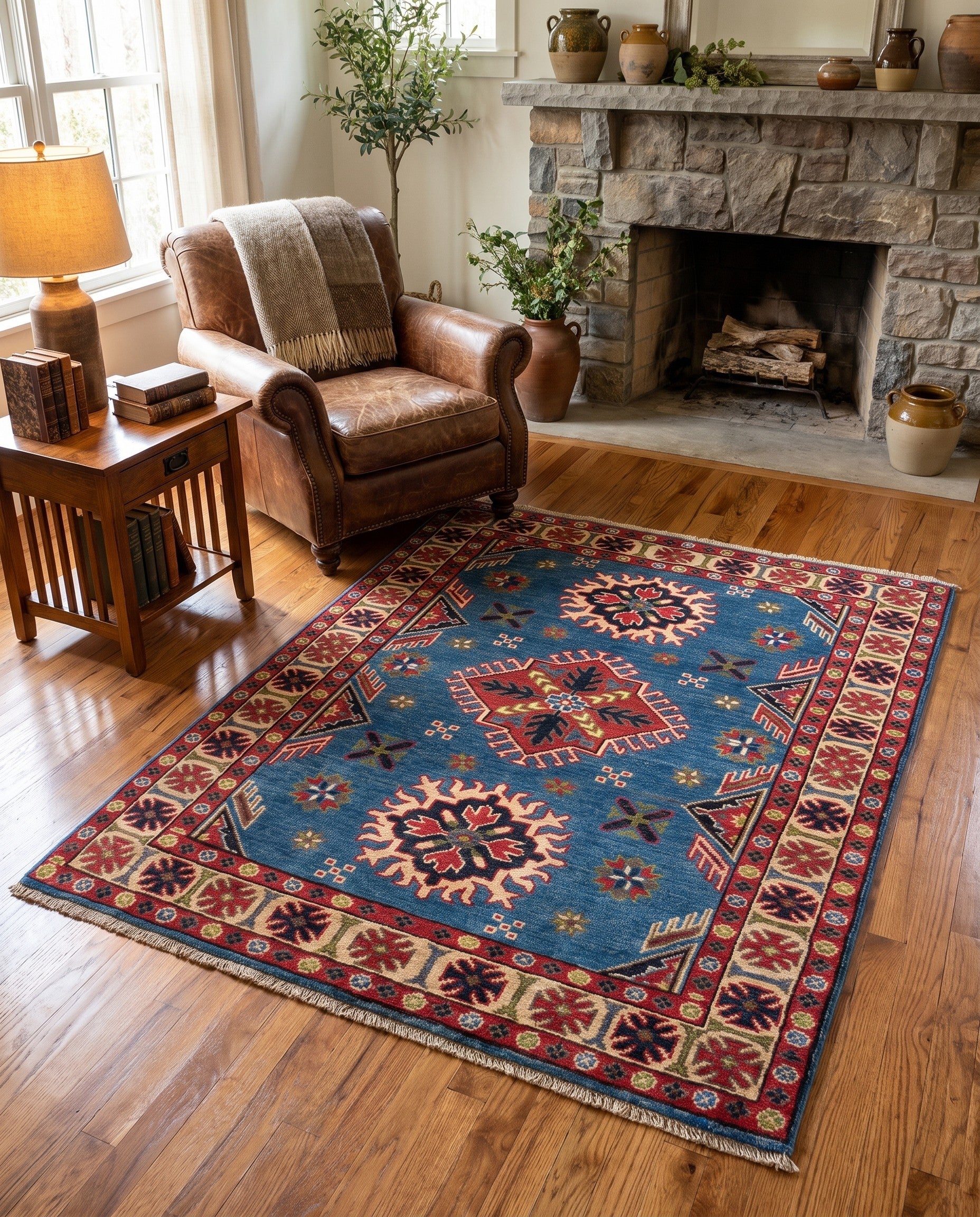 3' 3 x 3' 9 Hand Knotted Kazak Rug