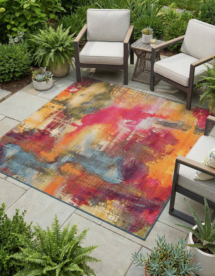 Detail image of 6' x 6' Washable Modern Indoor / Outdoor Square Rug