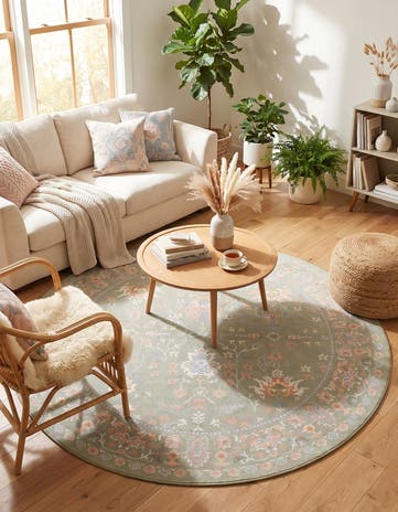 Light Green Kamala Washable Round Rug